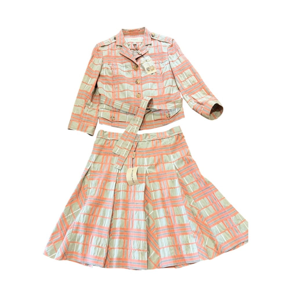 NWT Burberry London Set Plaid Cropped Jacket and Pleated Skirt Women 8